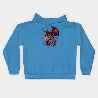 Mystical Red Dragon in Flight Kids Hoodie